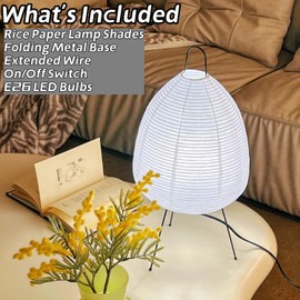 CMHSYTKE Paper Lamp, Akari Table Lamp, Noguchi Style Lamp, Dimmable Paper Lantern Lamp for Bedroom/Living Room/Office Soft Light, Noguchi Paper Lantern Lamp for Wabi-Sabi Decor