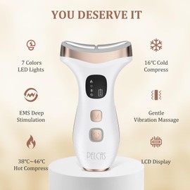 PELCAS Hot & Cold Compress Face Massager 7 Color 3 Modes Facial Massager 46℃ Anti-Wrinkle Face Massager Electric with LED Display EMS Microcurrent Face Lift Device for Neck, Jaw, Cheek