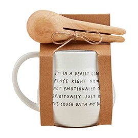 Mud Pie Good Place Dog Mug Scoop Set, mug 12 oz | scoop 5 1/4", White
