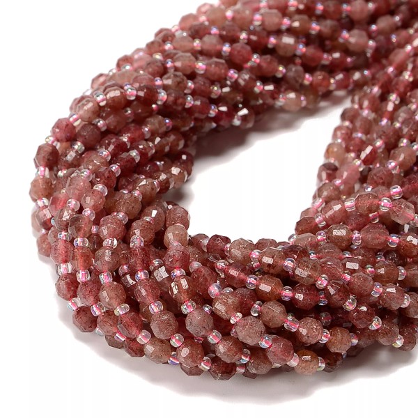 Natural Strawberry Quartz Prism Cut Double Point Beads Size 6mm