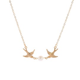 HUJUON Elegant Pearl Flying Bird Necklace.Silver Two Little Birds Choker Necklace,Cute Small Swallow Hummingbird Pendant Necklace for Women (Gold)