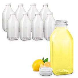 MT Products 1 Quart Empty Clear PET Plastic Juice Bottle for Juicing with Tamper Evident Caps - Case of 96 Plastic Bottles with Caps - Made in USA