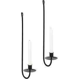 Metal Wall Candle Sconce Holder Set of 2 Wall Mount Candle Holders Modern Wall Candle Sconces Hanging for Living Room Farmhouse Fireplace Wedding 16.5"×5"×3" (Black)