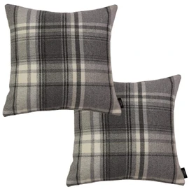 McAlister Textiles Set of 2 Heritage Charcoal Grey Tartan Check Cushion Covers Square Throw Pillows for Bed or Sofa 43x43 Cm - 17x17 Inches