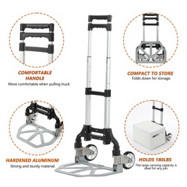 Fihuted Aluminum Dolly Cart, Folding Hand Truck Dolly w/Detachable Waterproof Bag, Hand Cart with Wheels, Telescoping Handle, Light Weight, Higher & More Convenient