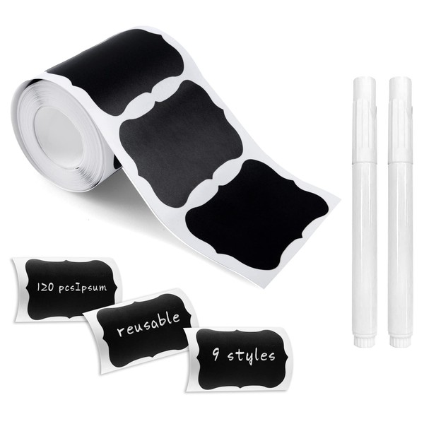 SWISION Chalkboard Labels, 120 Pcs Black Reusable Waterproof Labels Stickers