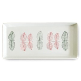 J-kitchens Shozan Kiln Oblong Plate, Hasamiyaki, Made in Japan, 10.6 x 5.1 x 0.8 inches (27 x 13 x 2 cm), Leaf Pattern, Red