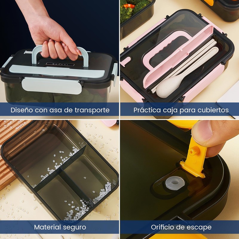LENGSIDA Caja de Almueo, Fiambreras con 3 Compartimentos, 1500ml, con