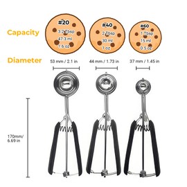 Cookie Scoop Set, Cookie Scoops for Baking Set of 3, Stainless Steel Ice Cream Scoop, 1 Tbsp/2 Tbsp/3 Tbsp Cookie Dough Scoop, Cookie Scooper for Cookie Cupcake Muffin Truffles Ice Cream