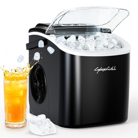 CyberChill Countertop Ice Maker, Portable Ice Machine with Handle, 6 Mins Fast Ice, 26 lbs/Day, Self-Cleaning with Ice Basket & Scoop, for Home, Kitchen, RV, Camping