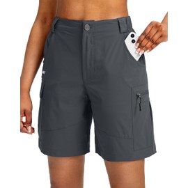 Viodia - Pantalones cortos tipo cargo para mujer, de 7 pulgadas, con bolsillos, secado rápido, ligeros, para golf, casual, verano, Gris acero, XX-Large