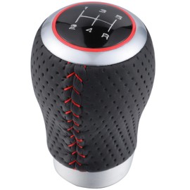 Padaodao 5 Speed Gear Stick Knob Leather Shift Lever Handle Shifter Head fit Most Manual Transmission Vehicles Cars, Red