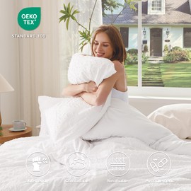 FreshCulture Boho Duvet Cover King Size Boho Bedding,White Tufted King Duvet Cover for All Seasons,3 Pieces Embroidery Shabby Chic Home Bedding(104" x 90" & 2 Pillowsham 20" x 36")