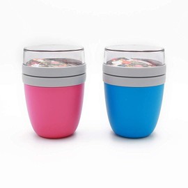 Mepal 'Ellipse' Lunch Pot For On The Go, 500 ml & 200 ml, Aqua / Pink, 11 x 11 x 15 cm