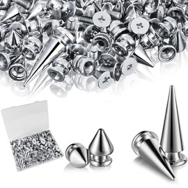 FYHJTRT 240 Pairs Cone Spikes Screwback Studs, Cone Silver Studs for DIY Leathercraft Decoration Punk Rock Style Clothing Accessories (Silver)