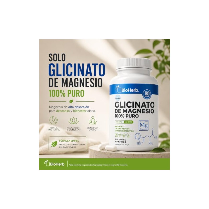 BioHerb® | Glicinato de Magnesio Quelado 500 mg con 180