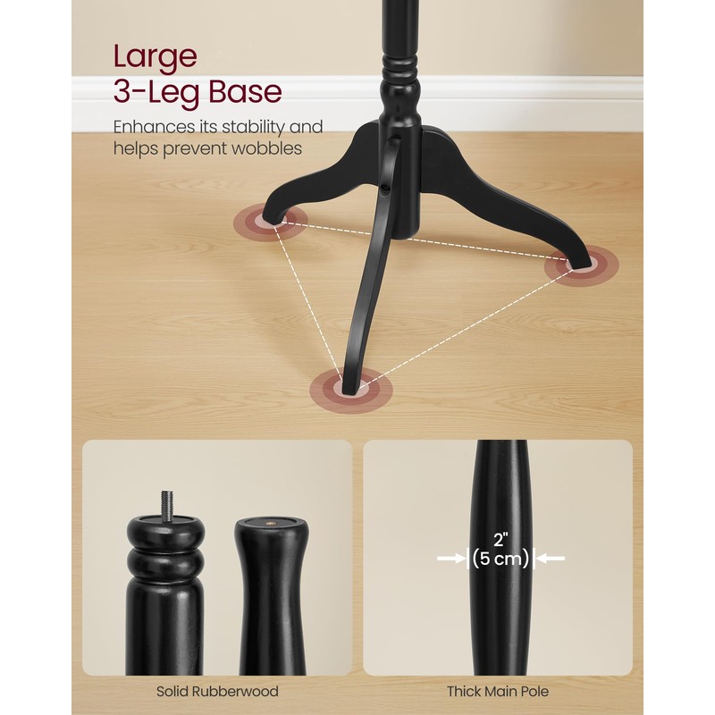 VASAGLE Coat Stand, Solid Wood Freestanding Coat Rack with 11