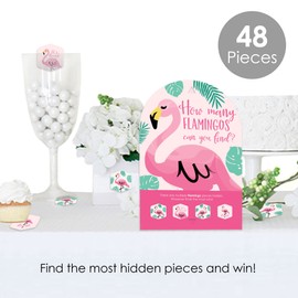 Big Dot of Happiness Pink Flamingo - Tropical Summer Party Scavenger Hunt - 1 Stand and 48 Game Pieces - Hide and Find Game