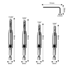 Janzoom 4Pcs Self Centering Hinge Tapper Core Drill Bit Set for Opening Hole-5/64 Inch 7/64 Inch 9/64 Inch 11/64 Inch for Woodworking Window Door Hinge