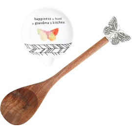 Pavilion - Grandma’s Kitchen Ceramic Spoon Rest & Spoon Set, Kitchen Utensil Holder, Butterfly Kitchen Decor, Mothers Day Gifts For Nana, Kitchen Gadgets, 2 Count