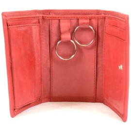 Mens Womens Soft Leather Pocket Wallet Purse with Key Chain Credit Card Slots and Coin Pocket Multiple Colours, red
