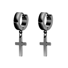 Black Hoop Earrings for Men Boys, Gold Vintage Stainless Steel Cross Drop Dangle Hoop Earrings Hypoallergenic Cartilage Earrings Jewellery Gifts for Graduation Easter Christmas