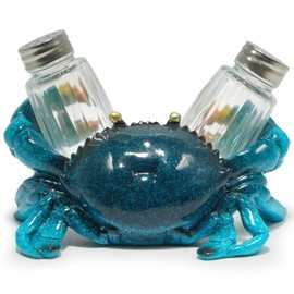Hodao Sea Crab With Salt and Pepper Shaker Figurines Decoration Crab Set with Holder Figurine for Beach Bar or Tropical Kitchen Decor Crab Sculptures & Table Decoration by Home Gifts (Blue)