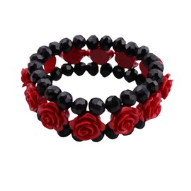 MLEPUS Red Rose Flower Bracelets for Women Flower Vintage Elastic Bracelet Fashion Jewelry Mother Bracelet Anniversary Jewelry Gift
