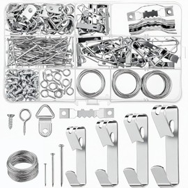 mosiller 246Pcs Picture Hanging Kit - Picture Hangers Assorted Kit with Heavy Duty Wall Hooks, Sawtooth, Picture Wire, Hardware Nails, Eye Hooks and Picture Hanging Tool for Frame Canvas Mounting