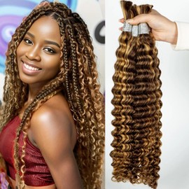 Curly Boho Braids 4/27 Chocolate Brown to Honey Blonde Human Hair 20 Inch 2 Bundles 100g Water Wave Pre Sectioned Braiding Hair