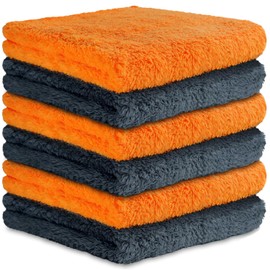 HIDMD Microfibre Edgeless Car Towels Professional Microfiber Cloths for Car AUTO MOTO Drying Washing Detailing Buffing Polishing Plush Edgeless Cloth 16x16 inch 6Pack Orange+Gray