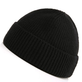 DOANNOTIUM Gorro corto de lana de invierno con puños, para hombre y mujer, Negro, Medium