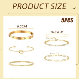 louuuou 5 Pcs Gold Bracelet for Women Set, Bracelet Gold Jewellery for Women, Golden Bracelets Stack, Bangles Chain Set Bracelets Stacking Jewellery for Woman Girls