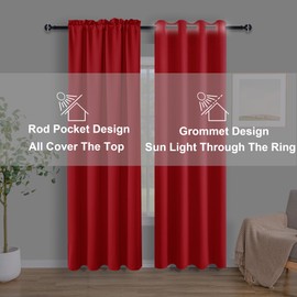 Hiasan Christmas Blackout Kitchen Short Curtains 45 Inches Long, Thermal Rod Pocket Room Darkening Drapes for Kitchen Basement, 52W*45L Inch, Red, 2 Panels