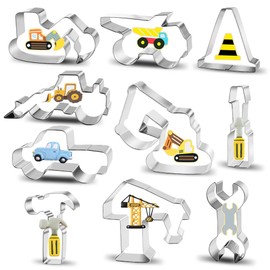 Konstruktion Ausstecher, Ausstechform, 10 Stück teilig-Bagger Digger Traktor Keksausstecher, Plätzchen Ausstecher aus Edelstahl, DIY Fondant Plätzchenausstecher Set für Kinder Geburtstag Party Deko