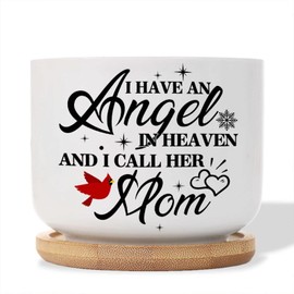 DecStic I Have an Angel in Heaven and I Call Her Mom Ceramic Planter Bible Verse Flower Pots for Indoor Plants with Drainage Holes and Saucers Pot for Indoor Outdoor Garden