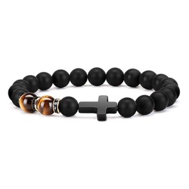 Christian Gifts for Women Men,Christmas Religious Cross Bracelet,8mm Religious Christian Bracelet Easter Baptism Religious Jewelry(Tiger Eye-1)