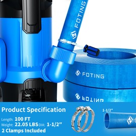 FOTING 100FT Pool Backwash Hose 1-1/2 IN, Heavy-Duty Discharge Hoses PVC Pool Drain Hose, Lay Flat Hose for Pool Drainage, Sump Pumps, Yard, Water Transfer, Weather-Proof Water Pump Hose