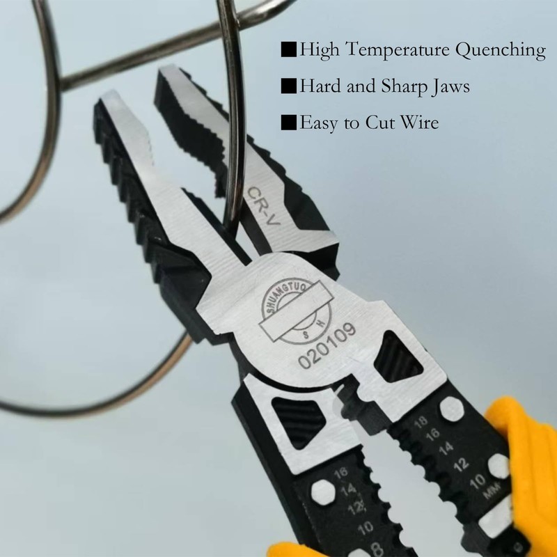 BJDSI 9" Multipurpose Linemans Pliers,6-in-1,Anti-Corrosion Rust,Reduces Hand Fatigue.