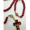 Devotional Saints Corded Wood Rosary - Red with Gold -