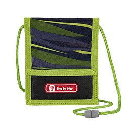 Step by Step Wild Cat Chiko Neck Pouch Black/Green with Window, Zip Coin Pocket, Key Attachment, Neck Strap for Boys 1st Class, black-green, Modern