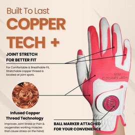 Copper Tech Adv Women's Golf Gloves - Joint Support for Golfers with Copper Compression - 100% AAA Synthetic Leather - Built for Comfort & Joint-Friendly - Golf Gloves Women Both Handed Golfers