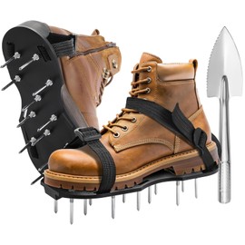 DASBET Epoxy Floor Spiked Shoes with Stainless Steel Shovel Gunite Spiked Shoes with 2''/50mm Sharp Short Spikes for Epoxy Floor Coating, Self-Leveling Floor Fits All Lawn Aerator Shoes, Black