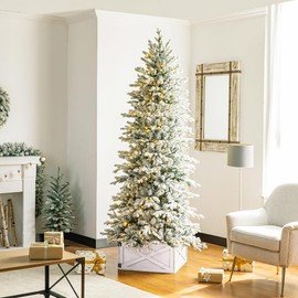 Glitzhome Washed White Wooden Tree Collar Tree Stand Cover Christmas Tree Skirt Tree Box, 22" L