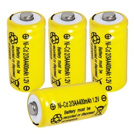 4 Pack 1.2V 2/3AA Rechargeable Batteries, NICD 2/3 AA 400mAh Button Top Battery for Garden Solar Light, Pathway Lights,Outdoor Rechargeable Torches(Shorter Than AA Battery)