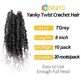 Cisinpo Yanky Twist Crochet Hair 8 Inch 10 Packs Pre-Twisted Ombre Grey Micro Spring Twist Boho Senegalese for Black Women(TGrey, Total 200 Strands)
