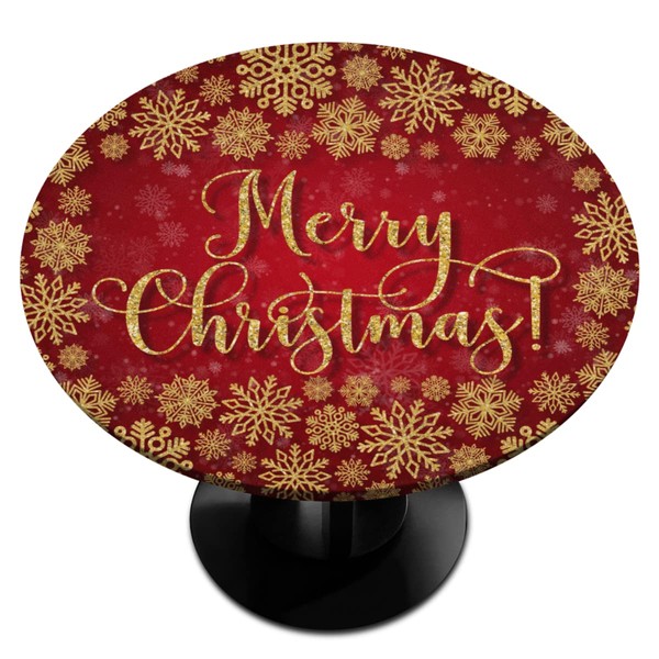 Christmas Decor Elastic Edge Round Tablecloth Xmas Golden Snowflake Fitted