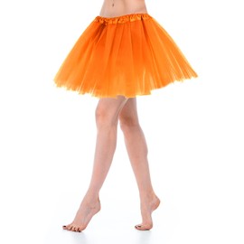 1 Pack Adult Tulle Tutu Skirt 1950s Vintage Tulle Bubble Tutu Skirt Prom Party Skirt Elastic 3 Layer for Women (Orange)