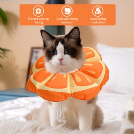 Avont Adjustable Cat Cone Collar Soft, Cute Recovery E Collar for Kittens Puppies, Cone of Shame to Prevent Licking Biting After Surgery -Tangerine (S)