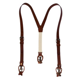 Lawevan 1 Inch Men's Suspenders 3 In 1, Leather Genuine Suspenders, Elastic Strap with Clips, Buttons, Snap Hooks
